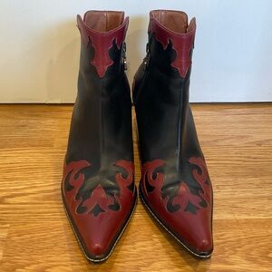 Donald J. Pliner Black and Burgundy Pointed Toe Ankle Boots